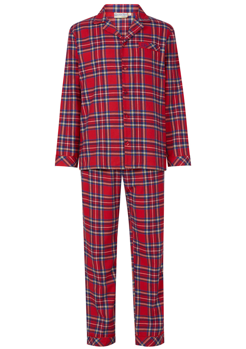 Walker Reid Mens 100 Cotton Yarn Dyed Tartan Pyjamas Red Mill Outlets