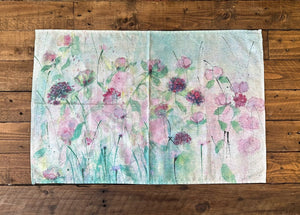 Floral Peonies & Roses Watercolour Cotton Tea Towel