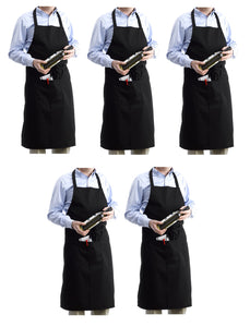 Black Polyester Bib Apron With Pocket Professional Chefs (Pack of 1 or 5)