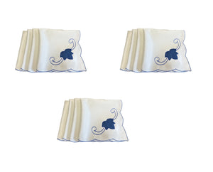 Table Napkins Embroidered Leaf Design 18" x 18" (3 Colours)