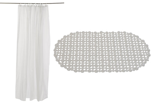 100% Vinyl Bath Mat & Shower Curtain Set in White