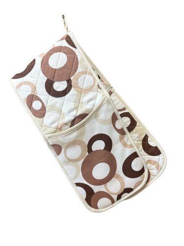 Beige & Brown Circle Pattern Quilted Cotton Double Oven Glove