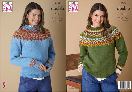 King Cole Double Knit Knitting Pattern Ladies Fair Isle Sweaters (6150)