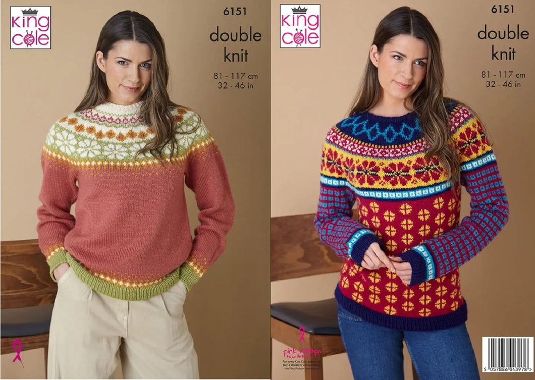 King Cole Double Knit Knitting Pattern Ladies Fair Isle Sweaters (6151)