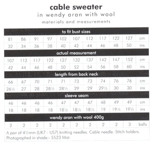 Wendy Aran Knitting Pattern - Ladies Cable Knit Sweater (6158)