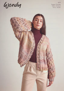 Wendy Super Chunky Knitting Pattern - Ladies Bubble Sleeve Jacket (6171)