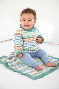 King Cole Double Knit Pattern 6183 Kids Raglan Coat, Sweater and Blanket