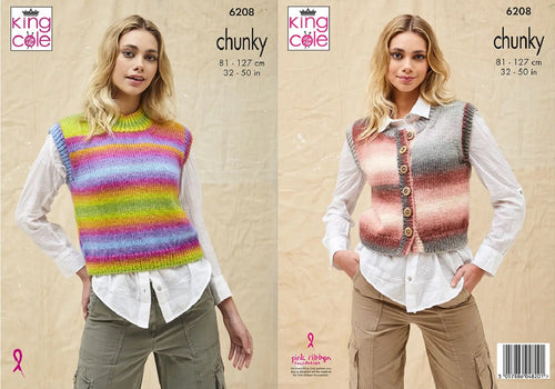 King Cole Chunky Knit Knitting Pattern Ladies Slip Over or Waistcoat (6208)