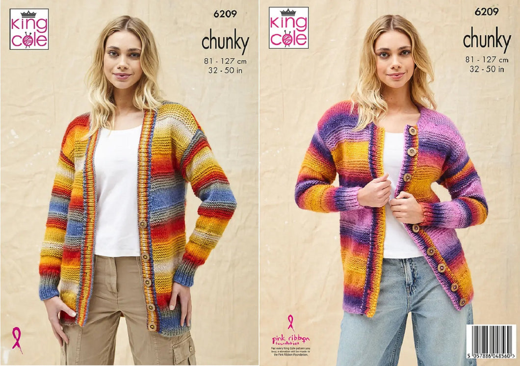 King Cole Chunky Knit Knitting Pattern Ladies Button Up Jacket Cardigan (6209)