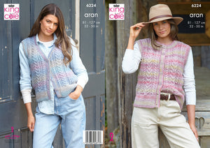 King Cole Aran Knitting Pattern Women’s Cable Knit Waistcoats (6224)