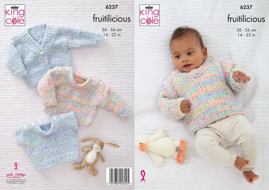 King Cole Knitting Pattern – Baby Sweater, Slipover & Cardigan (6237)