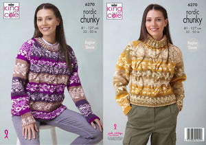 King Cole Chunky Knit Knitting Pattern Ladies Fair Isle Sweaters (6270)