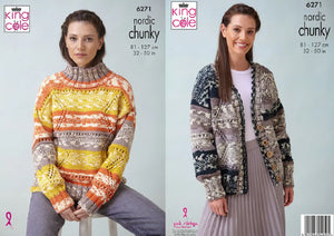 King Cole Chunky Knit Knitting Pattern Ladies Fair Isle Sweaters & Cardigan (6271)