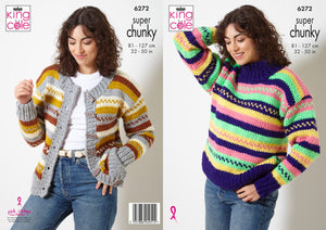 King Cole Knitting Pattern Super Chunky Sweater & Cardigan (6272)