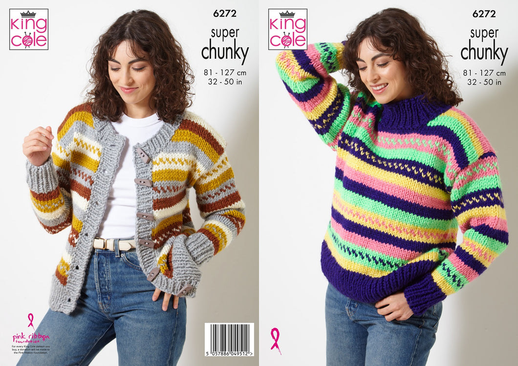 King Cole Knitting Pattern Super Chunky Sweater & Cardigan (6272)