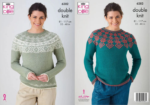 King Cole Double Knit Knitting Pattern Ladies Fair Isle Sweaters (6282)