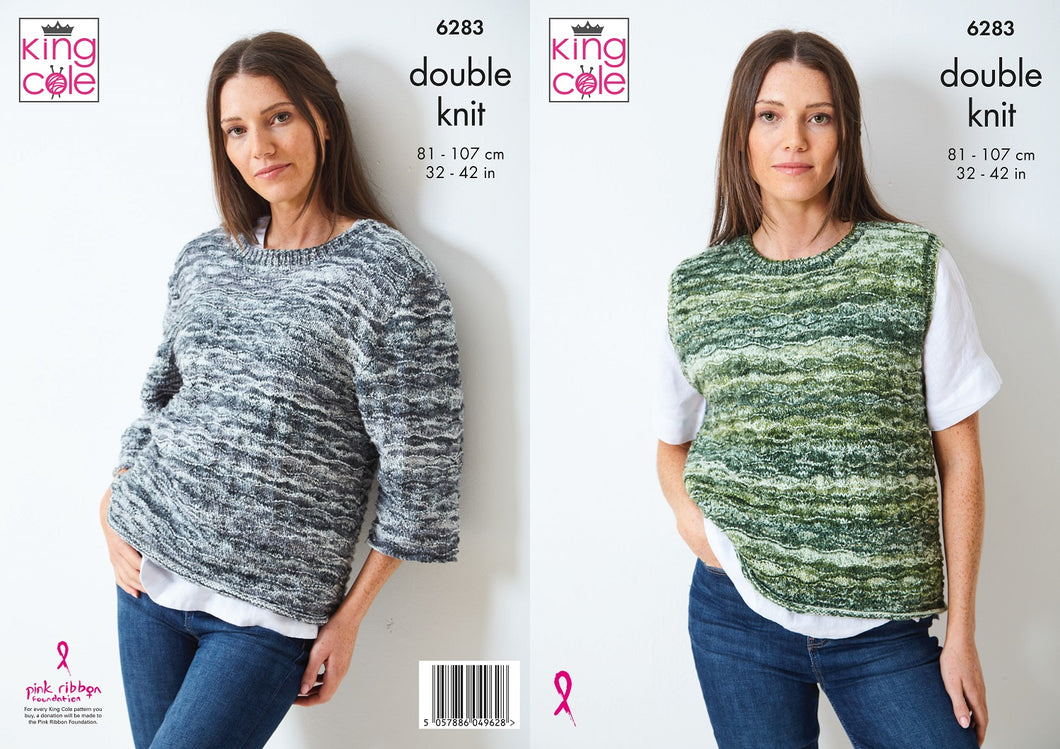 King Cole Knitting Pattern Double Knit ¾ Sleeve Sweater and Tank Top (6283)