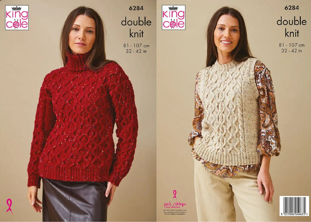 King Cole Double Knit Knitting Pattern Ladies Sweater & Tank Top (6284)