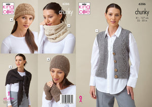 King Cole Chunky Knitting Pattern Ladies Waistcoat & Accessories (6286)