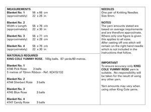 King Cole Yummy Knitting Pattern - Baby Blankets (6293)