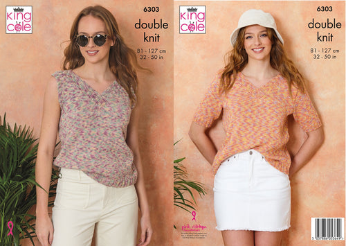 King Cole Knitting Pattern Ladies Double Knit Short Sleeve & Sleeveless Tops (6303)