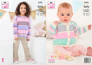 King Cole Knitting Pattern Babies & Kids 4Ply Sweater & Cardigan (6325)