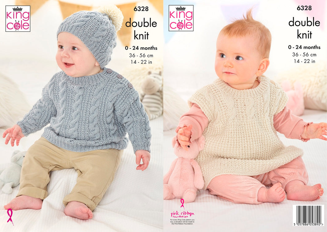 King Cole Knitting Pattern Babies Sweater Sleeveless Top & Hat (6328)