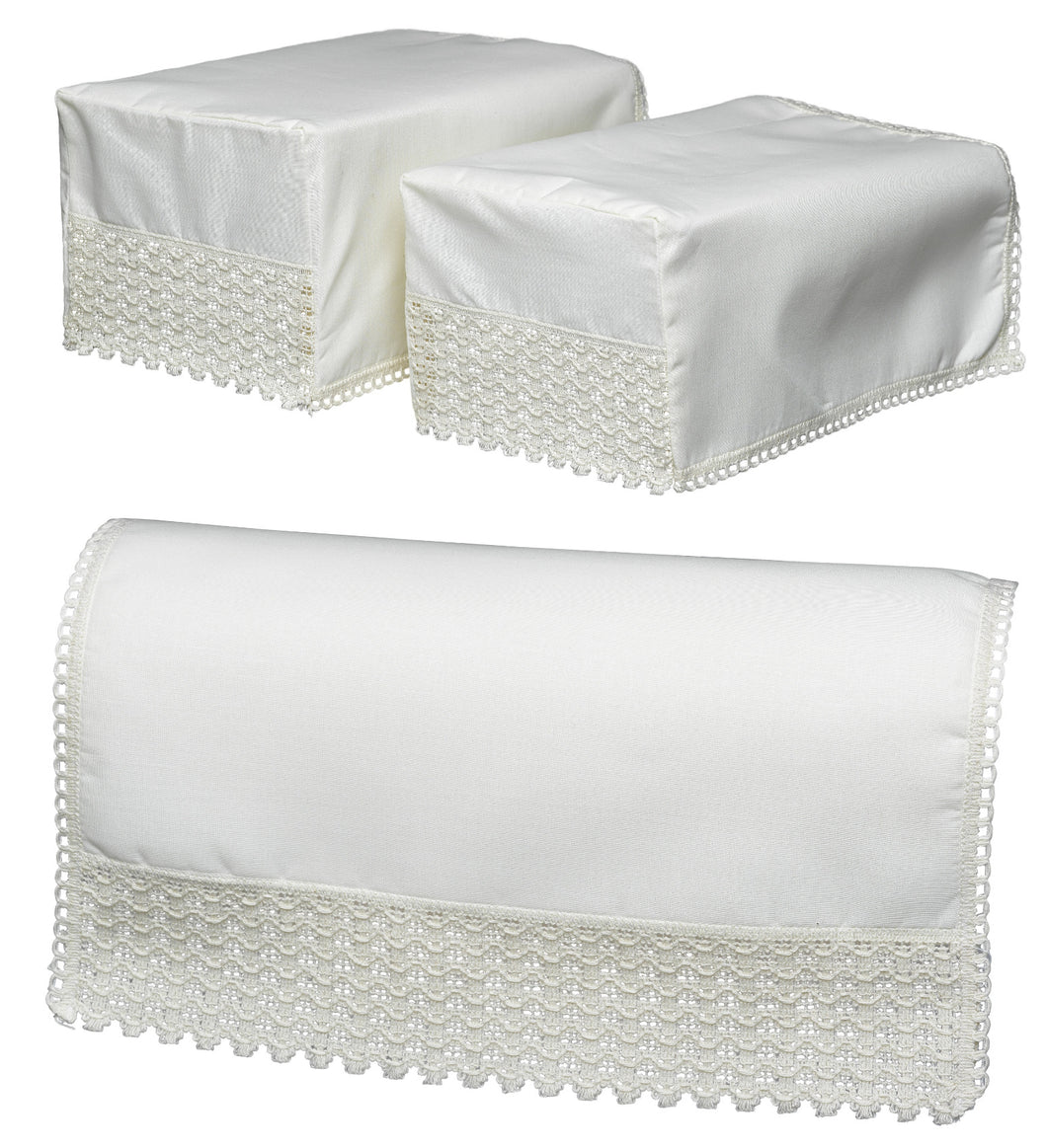 Non Slip Square Arm Caps & Chair Back Set with Lace Trim (Cream)