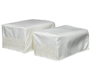 Non Slip Square Arm Caps & Chair Back Set with Lace Trim (Cream)