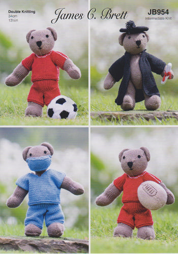 James Brett Double Knitting Pattern for Stuffed Mascot Teddy Bears JB954