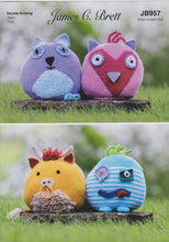 Load image into Gallery viewer, James Brett Double Knitting Pattern for Monster, Cat, Cow &amp; Owl Stuffed Toys (JB957)