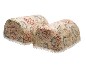 Tapestry Style Round Arm Caps & Chair Back Set (Beige with Pink Flower)