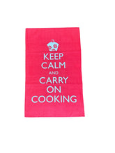 Load image into Gallery viewer, Keep Calm And Carry On Cooking Red Tea Towel