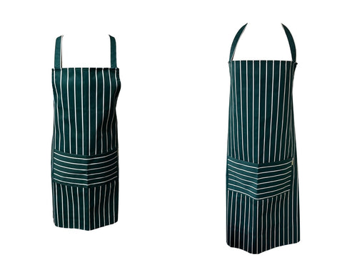 Green Striped Butchers Full Bib Apron with Pocket (2 Sizes)