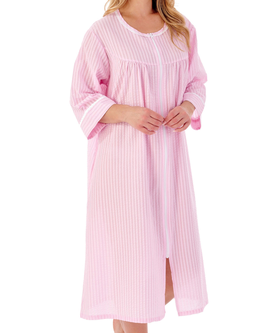 Slenderella Ladies Seersucker Stripe Robe with Zip Front (2 Colours)