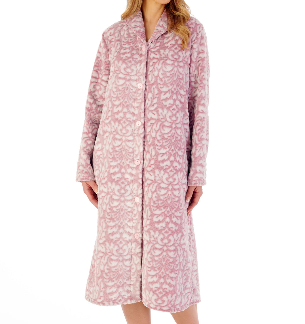 Slenderella Ladies Damask Fleece Button Up Dressing Gown (2 Colours)