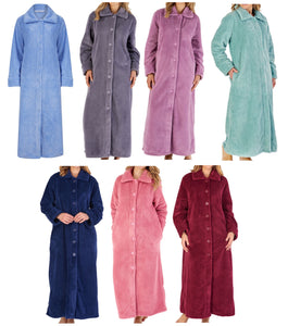 Slenderella Button Up Ankle Length Waffle Fleece Dressing Gown (7 Colours)