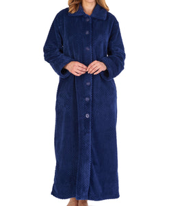 Slenderella Button Up Ankle Length Waffle Fleece Dressing Gown (7 Colours)