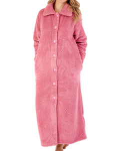 Slenderella Button Up Ankle Length Waffle Fleece Dressing Gown (7 Colours)