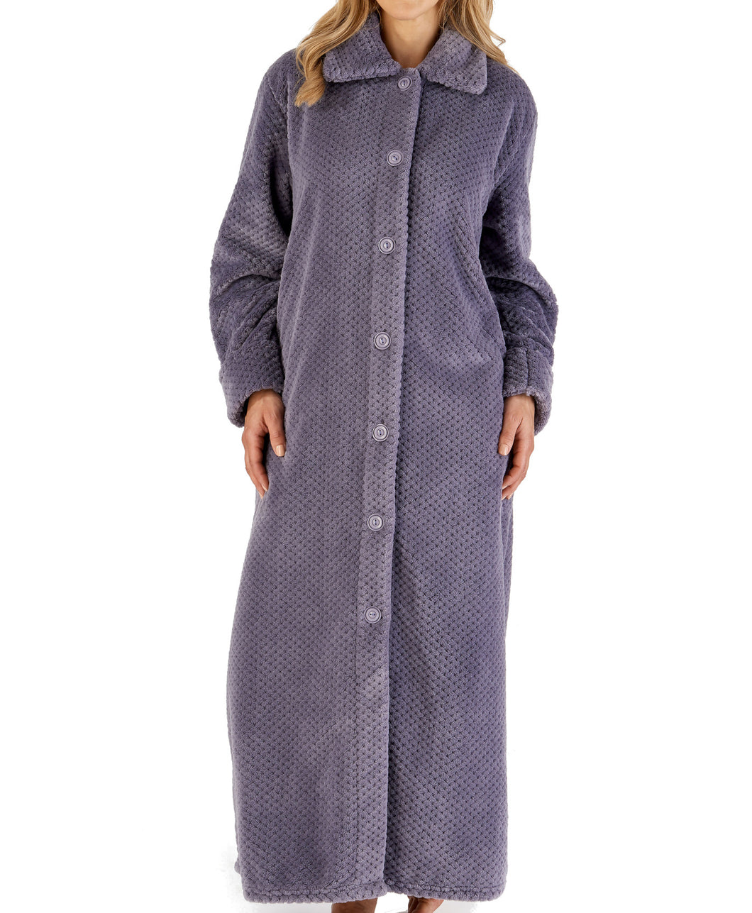 Slenderella Button Up Ankle Length Waffle Fleece Dressing Gown (7 Colours)