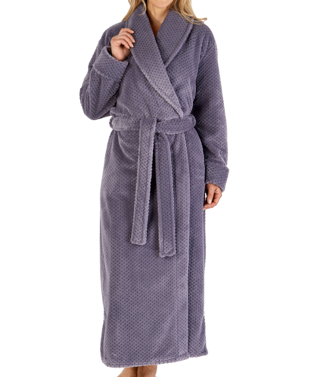 Slenderella Shawl Collar Waffle Fleece Long Dressing Gown (7 Colours)