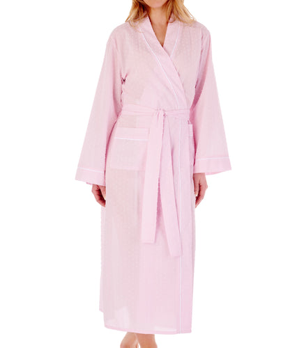 Slenderella Ladies Cotton Dobby Dot Long Dressing Gown Pink - 10/12