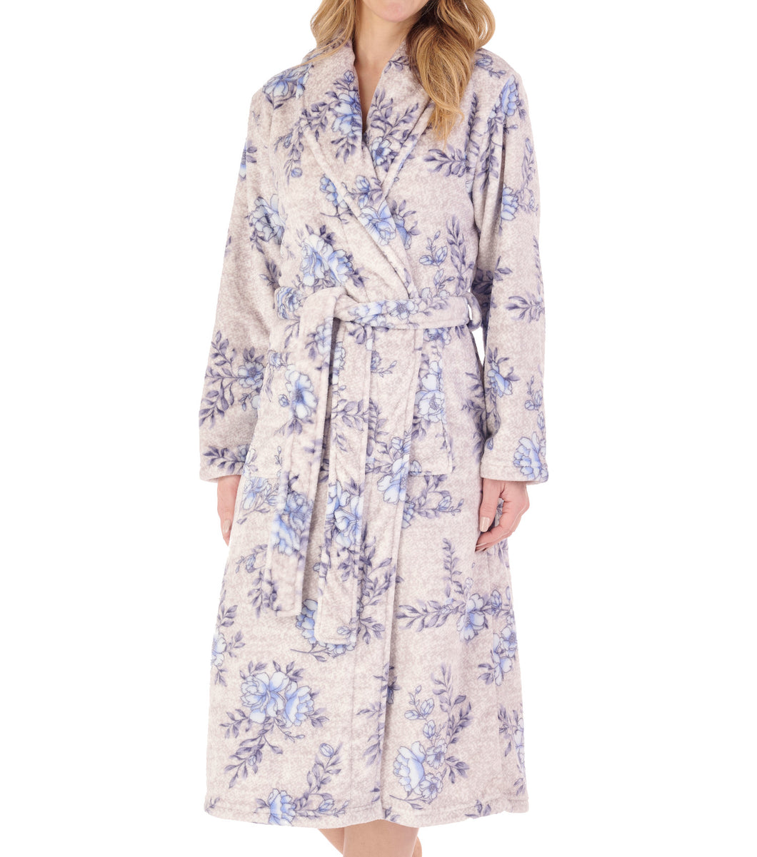 Slenderella Ladies Floral Fleece Shawl Collar Dressing Gown (2 Colours)