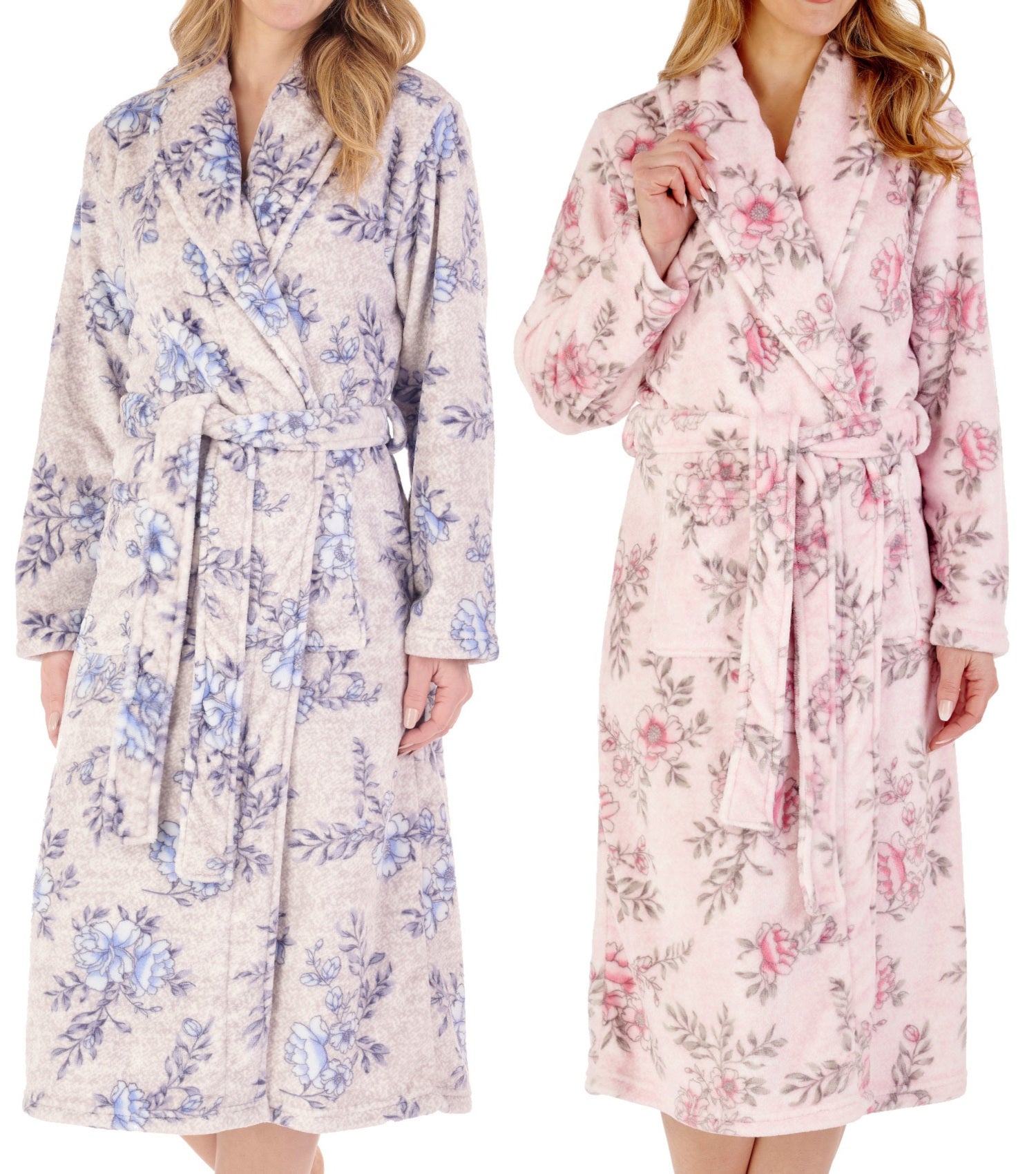 Slenderella Ladies Floral Fleece Shawl Collar Dressing Gown 2 Colours