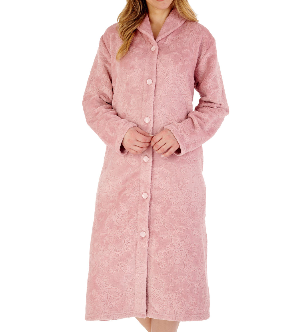 Slenderella Ladies Embossed Fleece Button Up Dressing Gown (4 Colours)