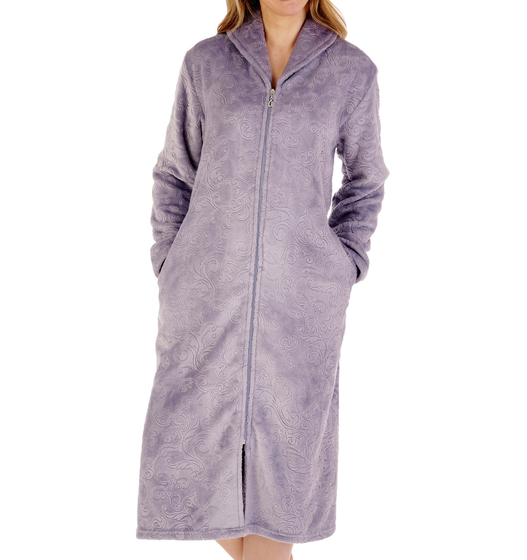 Slenderella Ladies Embossed Fleece Zip Up Dressing Gown (4 Colours)