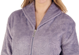 Slenderella Ladies Embossed Fleece Zip Up Dressing Gown (4 Colours)