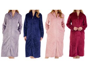 Slenderella Ladies Embossed Fleece Zip Up Dressing Gown (4 Colours)