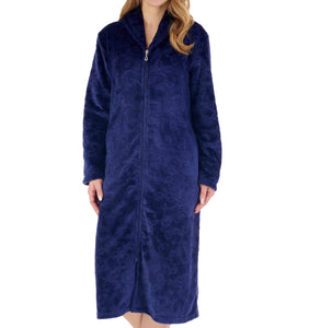 Slenderella Ladies Embossed Fleece Zip Up Dressing Gown (4 Colours)