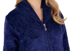 Slenderella Ladies Embossed Fleece Zip Up Dressing Gown (4 Colours)